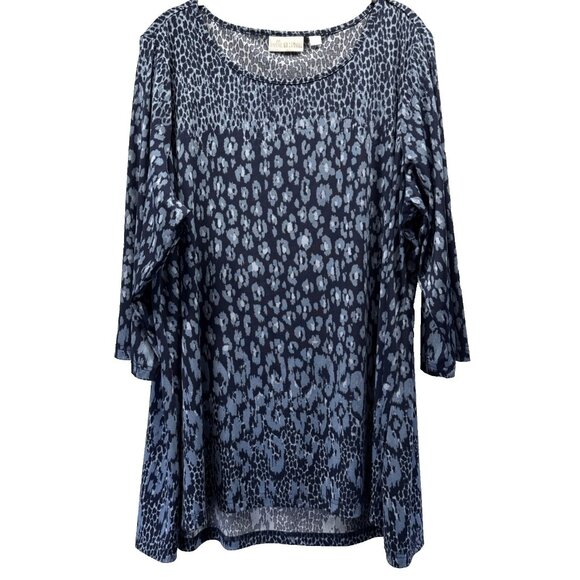Belle by Kim Gravel Tops - Belle by Kim Gravel Tunic Top 1X Plus Blue Paisley 3/4 Sleeve Stretch Pullover